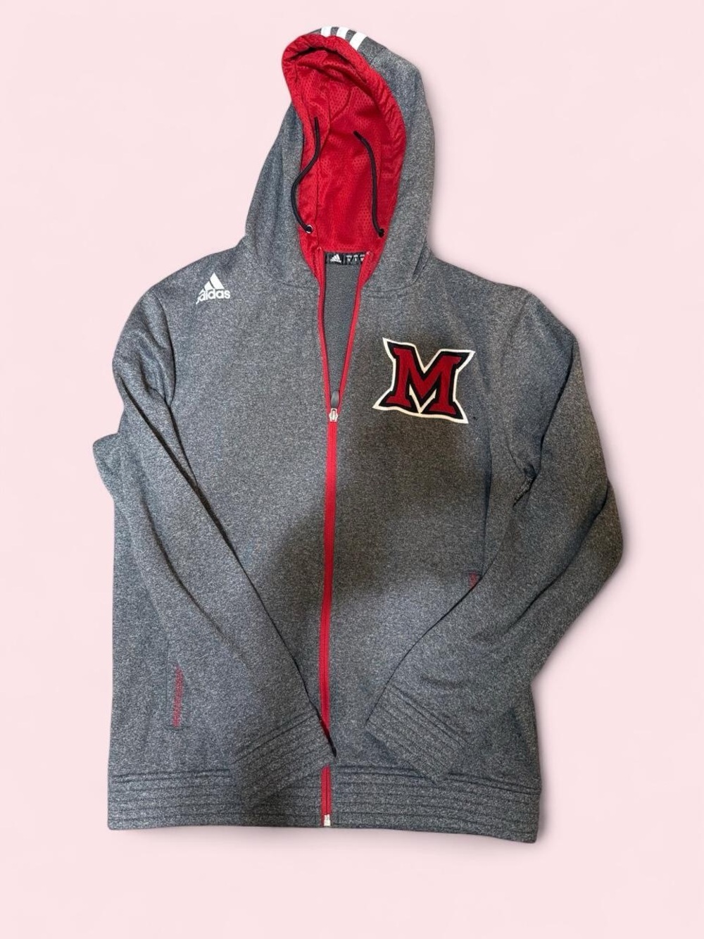 adidas Red & Gray Full-Zip Hoodie with Mesh Lining